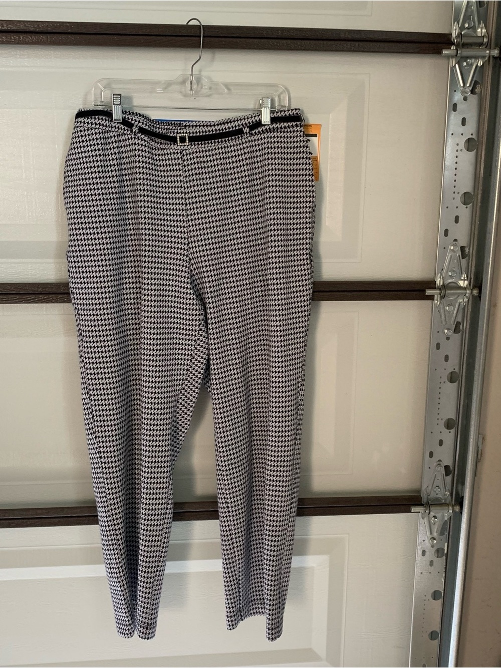 Allison Daley Black and White Houndstooth Trousers with Waist Tab size Large.